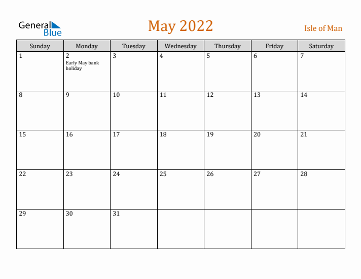 May 2022 Holiday Calendar with Sunday Start