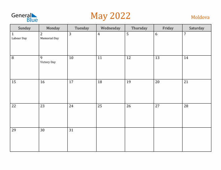 May 2022 Holiday Calendar with Sunday Start