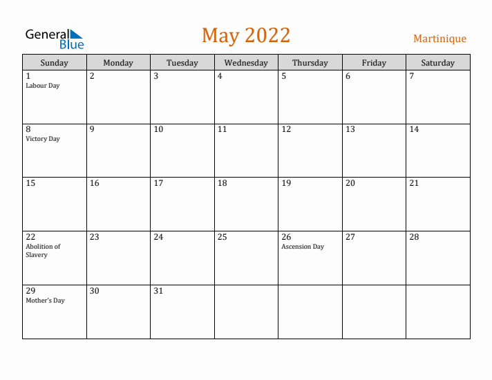 May 2022 Holiday Calendar with Sunday Start