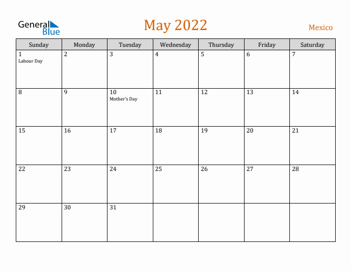 May 2022 Holiday Calendar with Sunday Start