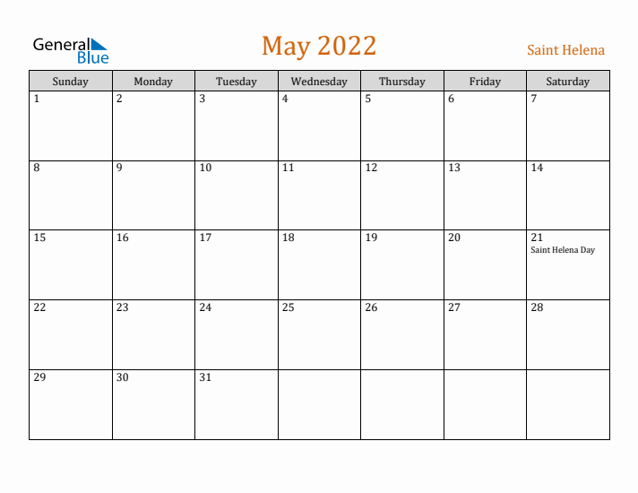 May 2022 Holiday Calendar with Sunday Start