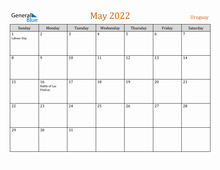 May 2022 Holiday Calendar with Sunday Start