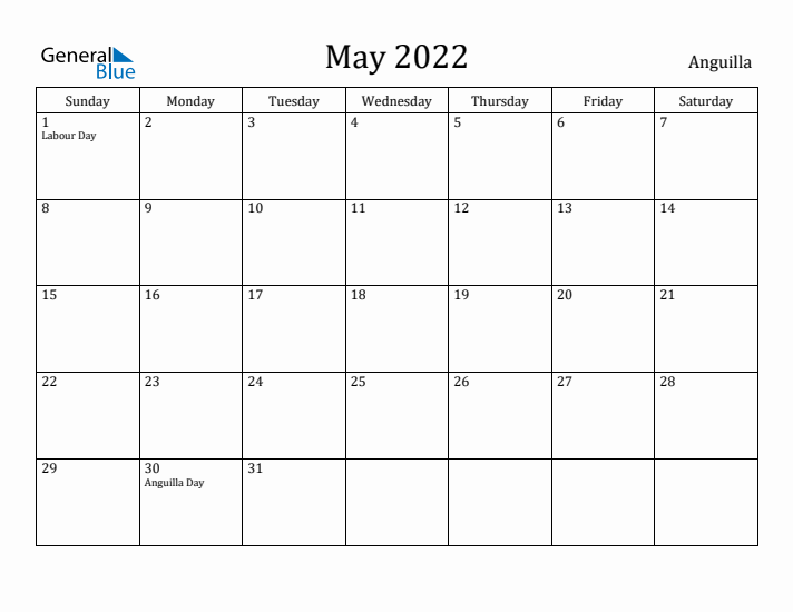 May 2022 Calendar Anguilla