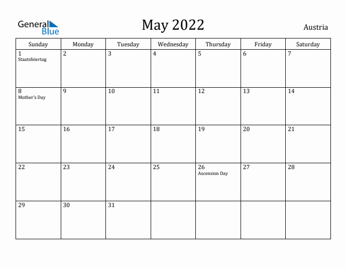 May 2022 Calendar Austria