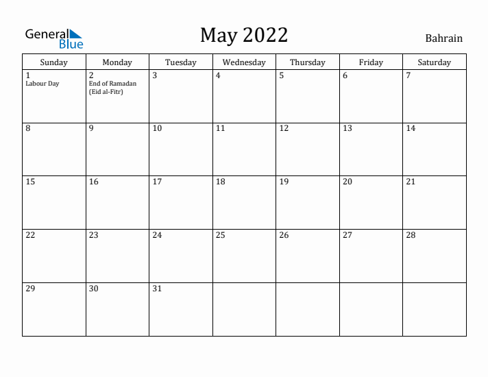 May 2022 Calendar Bahrain