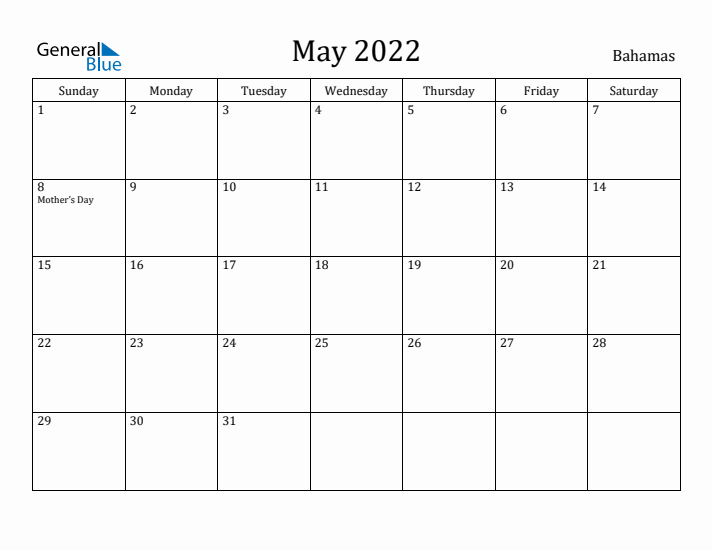 May 2022 Calendar Bahamas