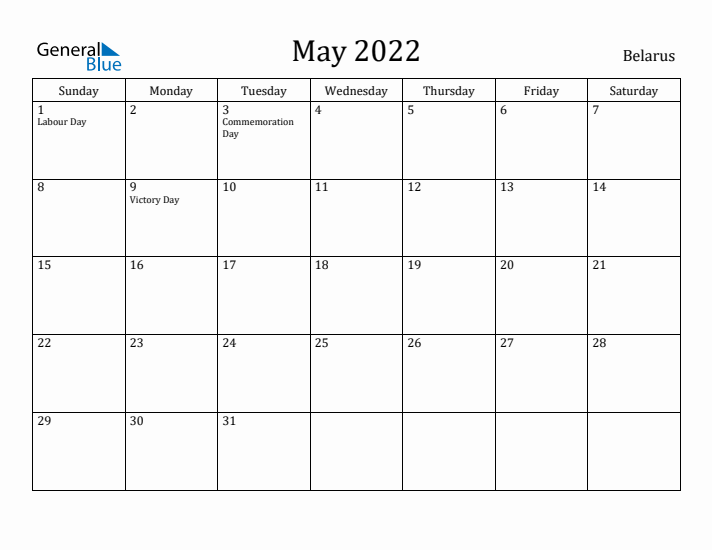 May 2022 Calendar Belarus