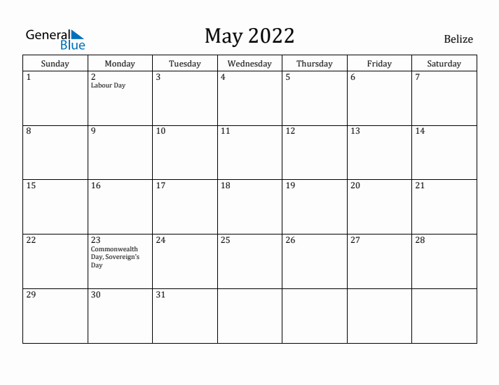 May 2022 Calendar Belize