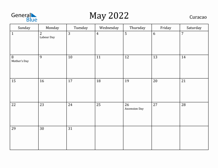 May 2022 Calendar Curacao