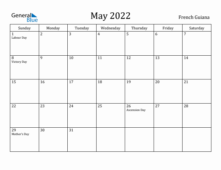 May 2022 Calendar French Guiana