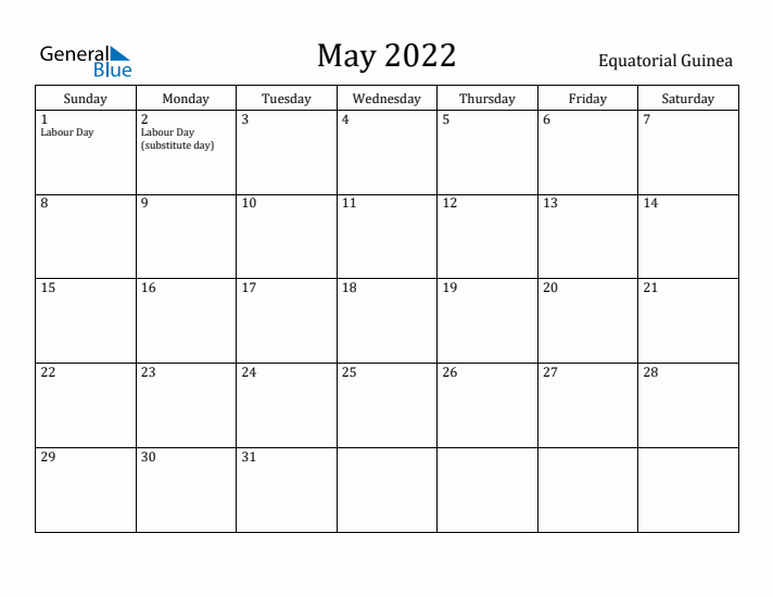 May 2022 Calendar Equatorial Guinea