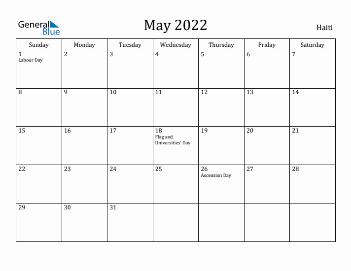 May 2022 Calendar Haiti