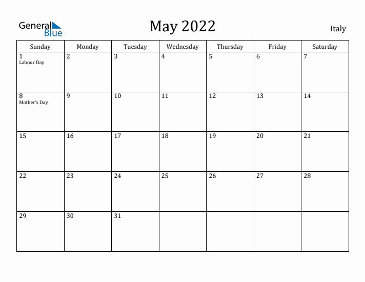 May 2022 Calendar Italy