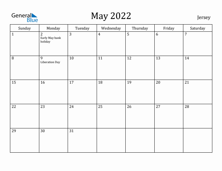 May 2022 Calendar Jersey