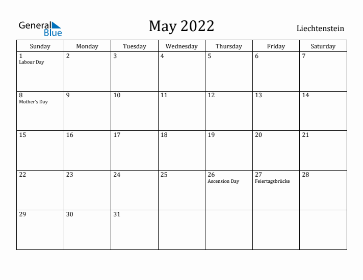 May 2022 Calendar Liechtenstein