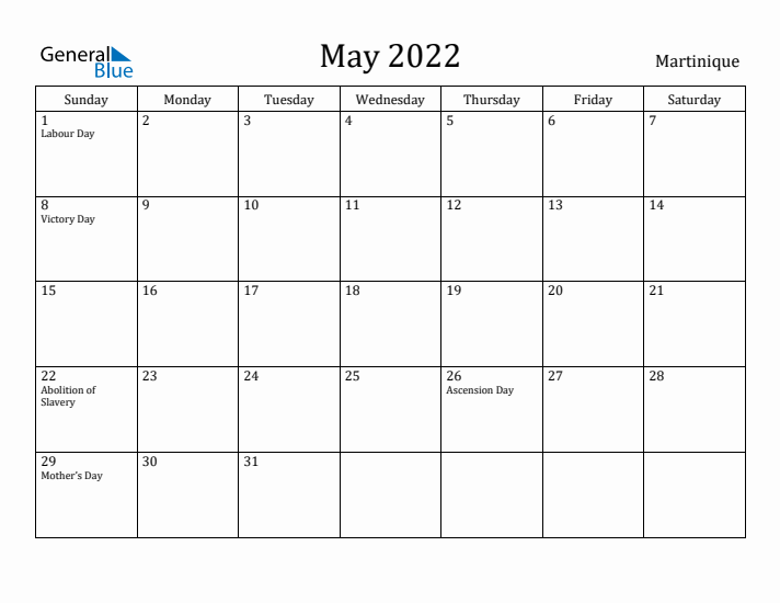 May 2022 Calendar Martinique