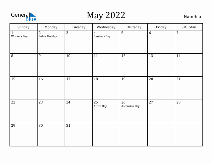 May 2022 Calendar Namibia