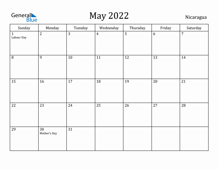 May 2022 Calendar Nicaragua