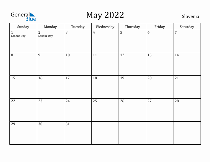 May 2022 Calendar Slovenia