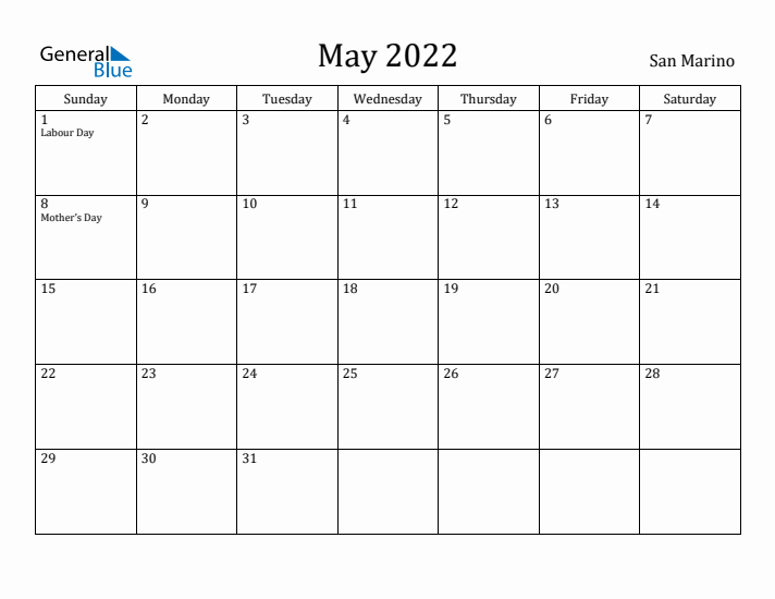 May 2022 Calendar San Marino