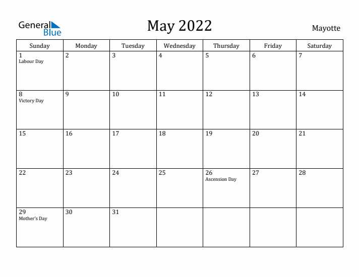 May 2022 Calendar Mayotte