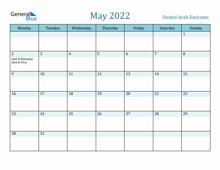 May 2022 Calendar with Holidays