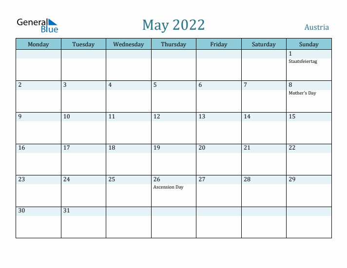 May 2022 Calendar with Holidays