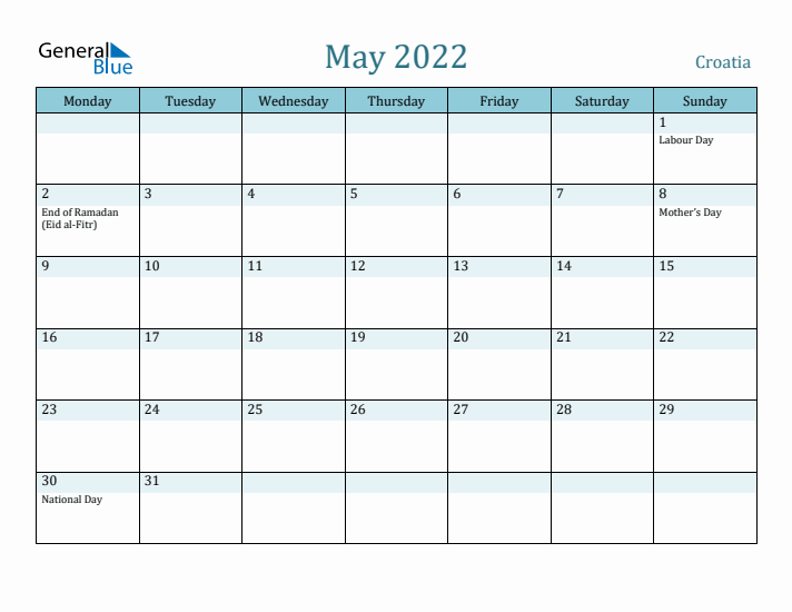 May 2022 Calendar with Holidays