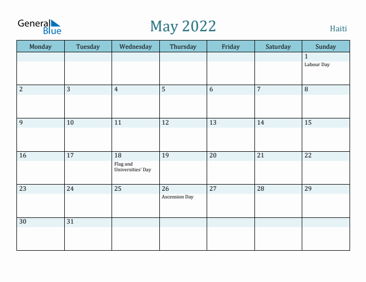 May 2022 Calendar with Holidays