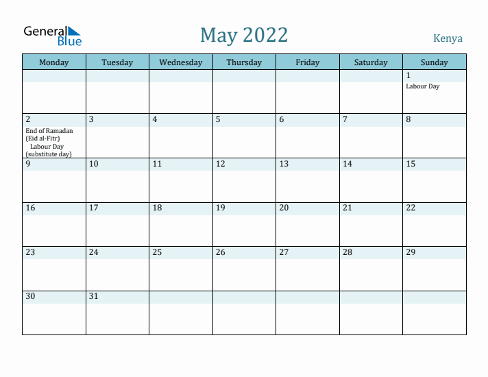 May 2022 Calendar with Holidays