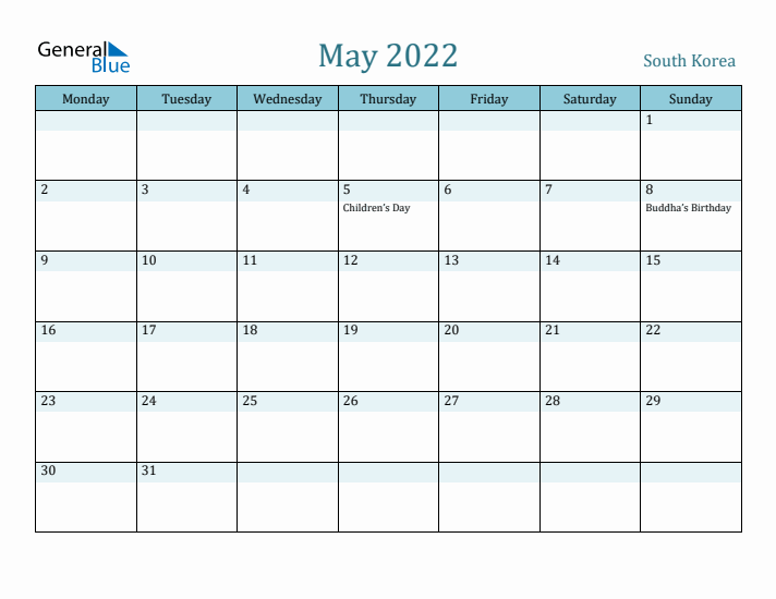 May 2022 Calendar with Holidays