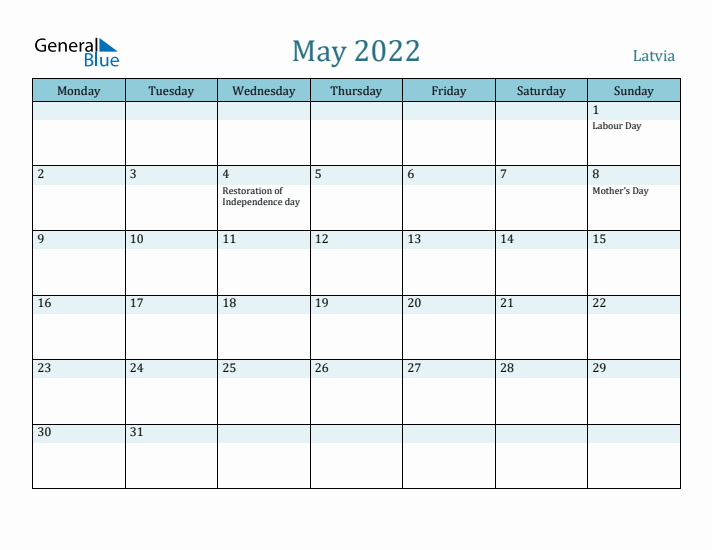 May 2022 Calendar with Holidays