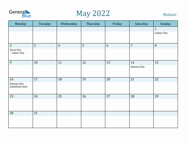 May 2022 Calendar with Holidays