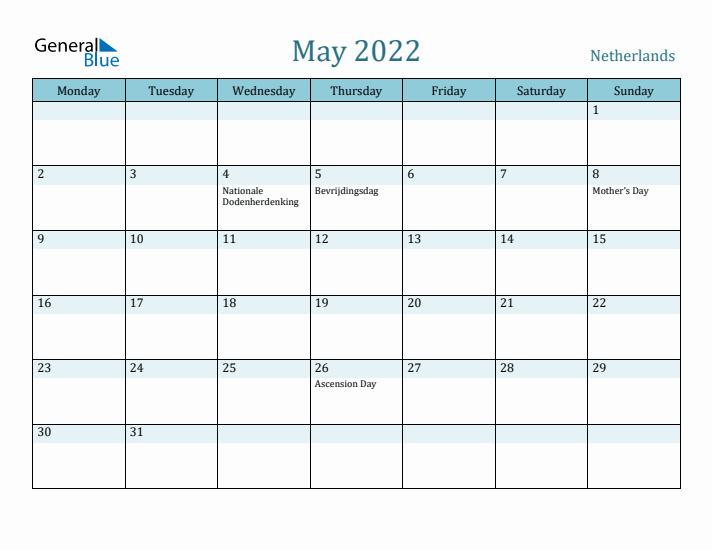 May 2022 Calendar with Holidays