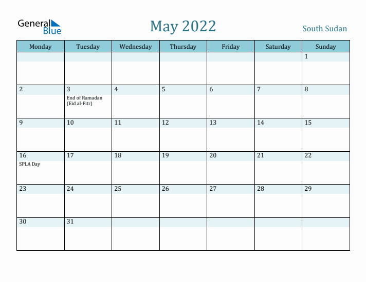 May 2022 Calendar with Holidays