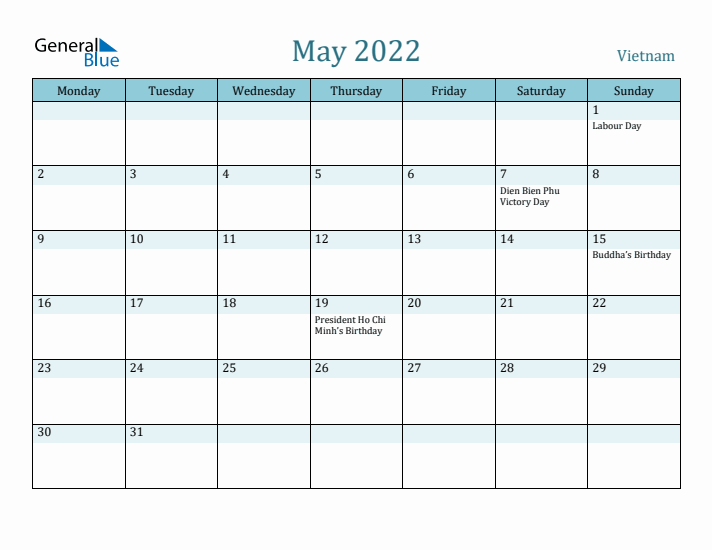 May 2022 Calendar with Holidays