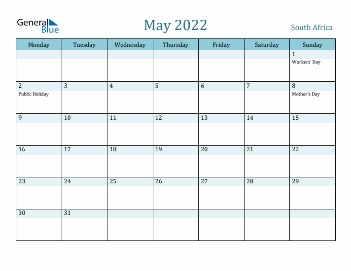 May 2022 Calendar with Holidays