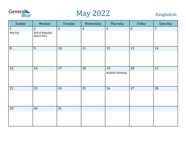 May 2022 Calendar with Holidays