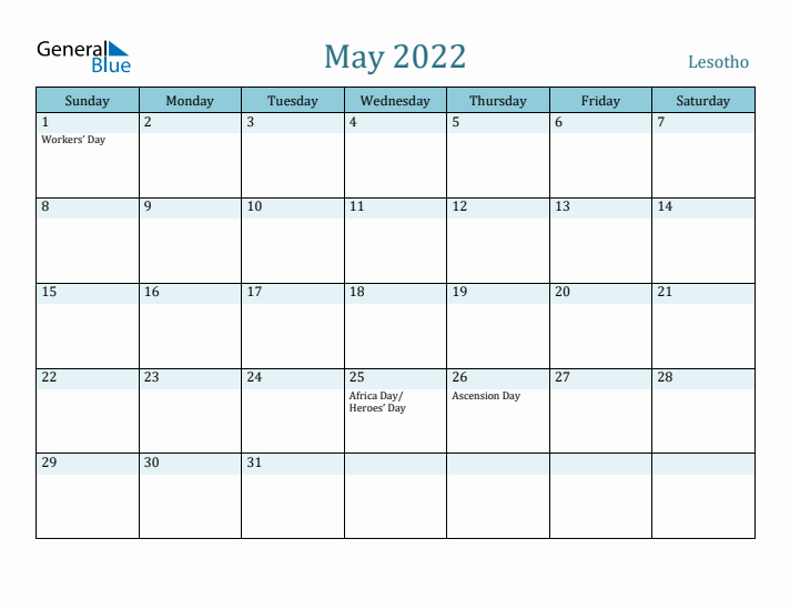 May 2022 Calendar with Holidays