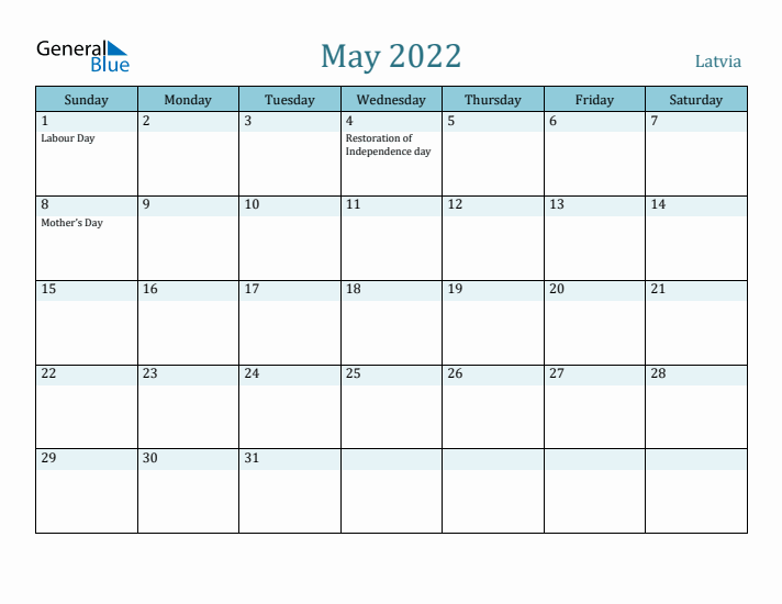 May 2022 Calendar with Holidays