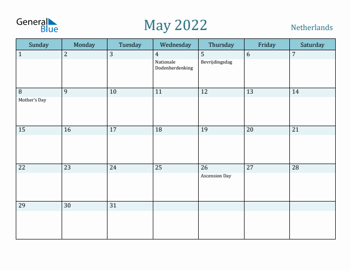 May 2022 Calendar with Holidays