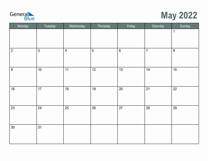 Free Printable May 2022 Calendar