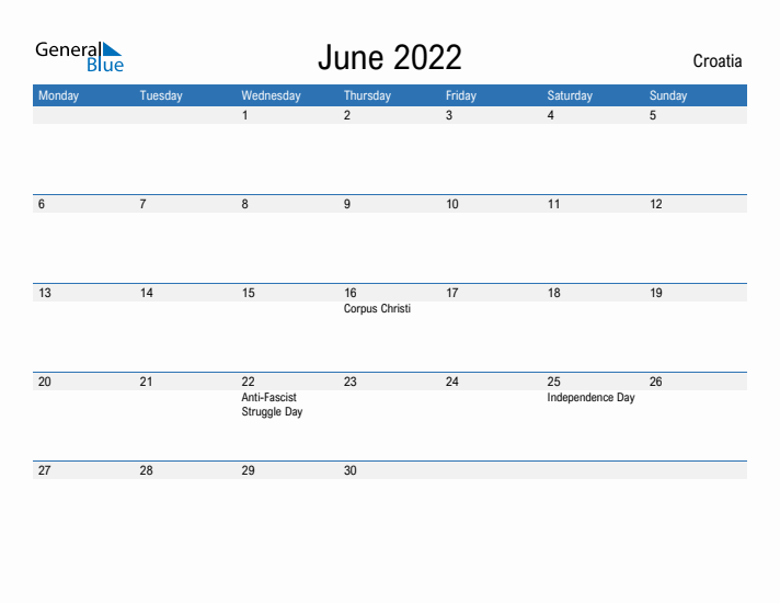 Fillable June 2022 Calendar