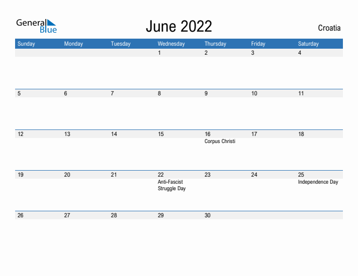 Fillable June 2022 Calendar