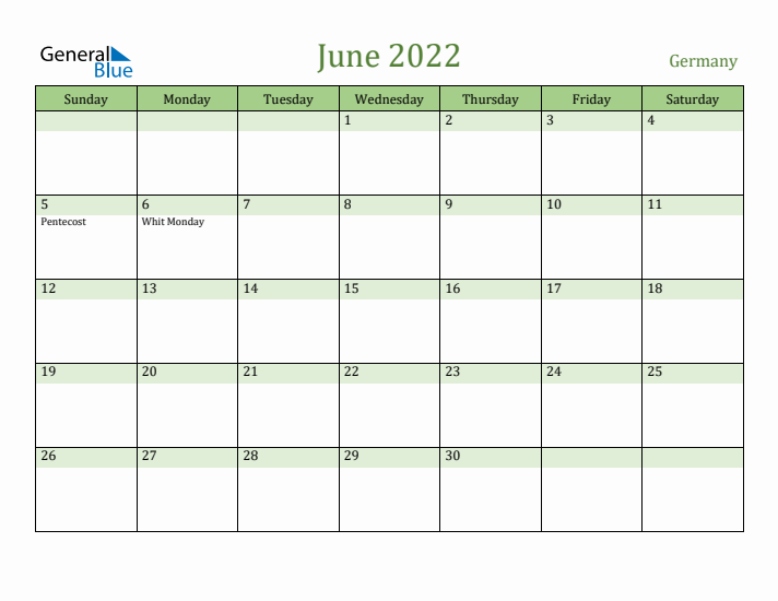 June 2022 Calendar with Germany Holidays