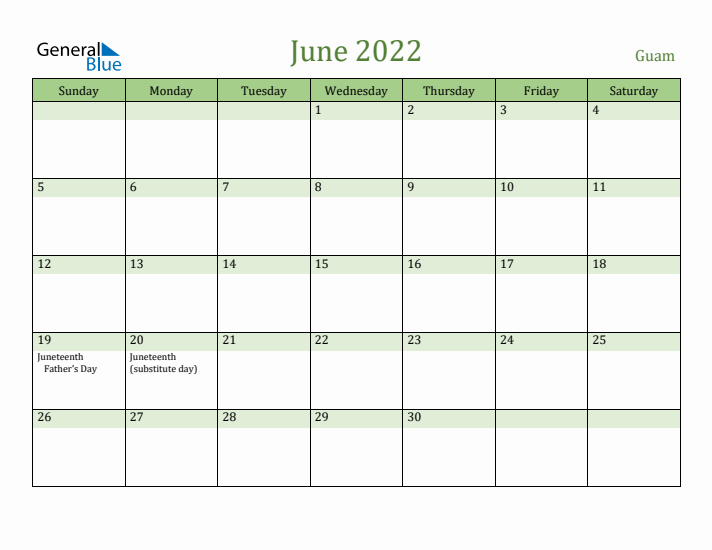 June 2022 Calendar with Guam Holidays