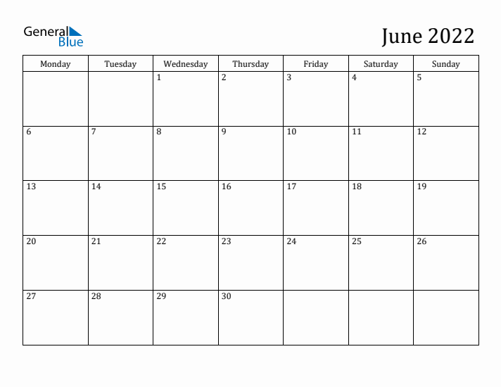 June 2022 Calendar