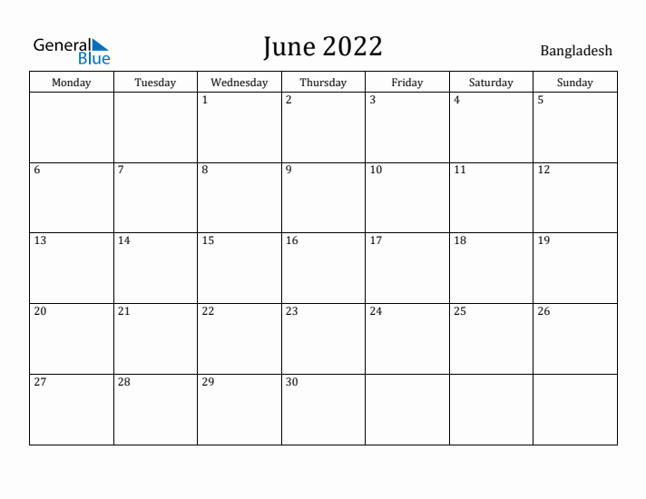 June 2022 Calendar Bangladesh