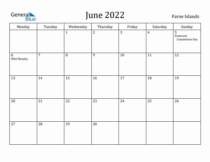 June 2022 Calendar Faroe Islands