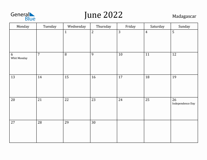 June 2022 Calendar Madagascar